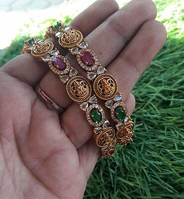 lakshmi and green&rubi stone unique bangle lakshmi and green&rubi stone unique bangle