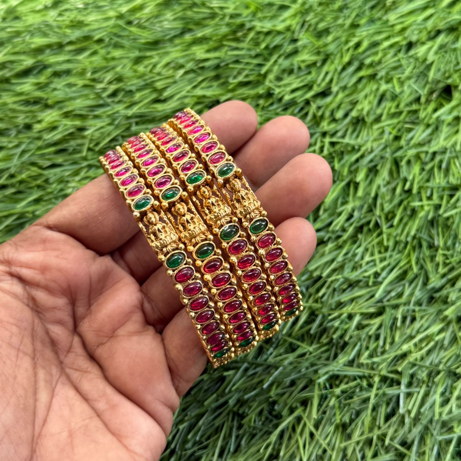 Unique design traditional pattern gold finish bangle - Broad Unique design traditional pattern gold finish bangle - Broad