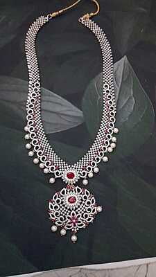 Long haram with pink stone and white beads