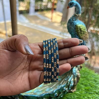 GLASS BANGLES LEAF DESIGN RAMAR BLUE