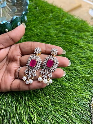 gold finish diamond replica neckpiece with Ruby Pendant