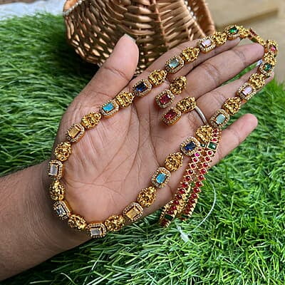 Antic Lakshmi haram with Ruby stones paired with Cute Earings- Haram & Bangle combo offer