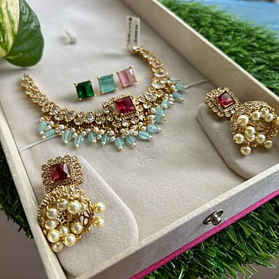 Trendy design gold finish kundhan neckpiece with earings Trendy design gold finish kundhan neckpiece with earings
