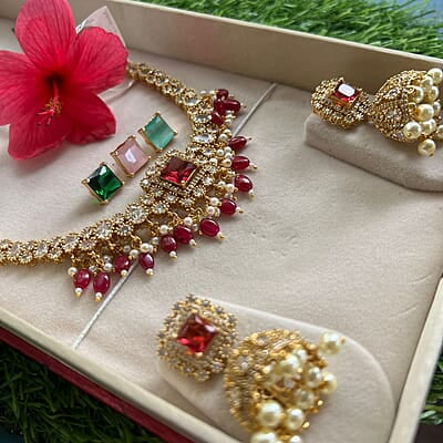 Trendy design gold finish kundhan neckpiece with earings Trendy design gold finish kundhan neckpiece with earings