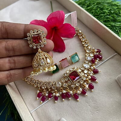 Trendy design gold finish kundhan neckpiece with earings Trendy design gold finish kundhan neckpiece with earings