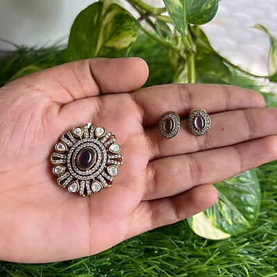 Flower design with u shape victorian pendant&stud