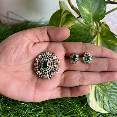 Flower design with u shape victorian pendant&stud