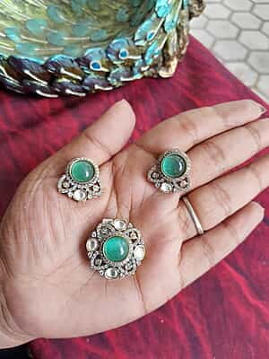 Flower design victorian pendant&stud