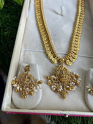 Lakshmi & coin design gold based Temple Long Haram Lakshmi & coin design gold based Temple Long Haram