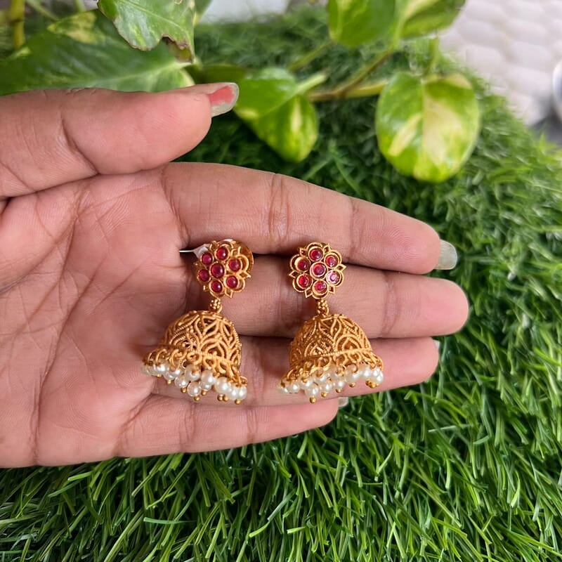 Unigue gold Finish ruby stone jimikki Unigue gold Finish ruby stone jimikki