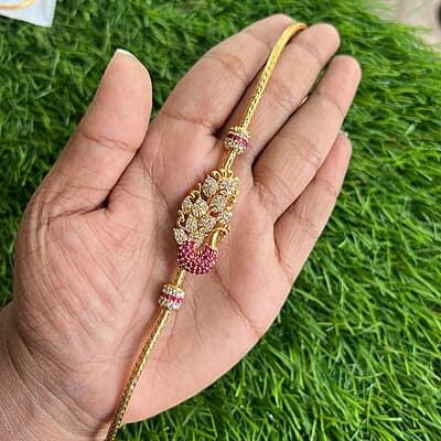 peacock & leaf design mugappu chain