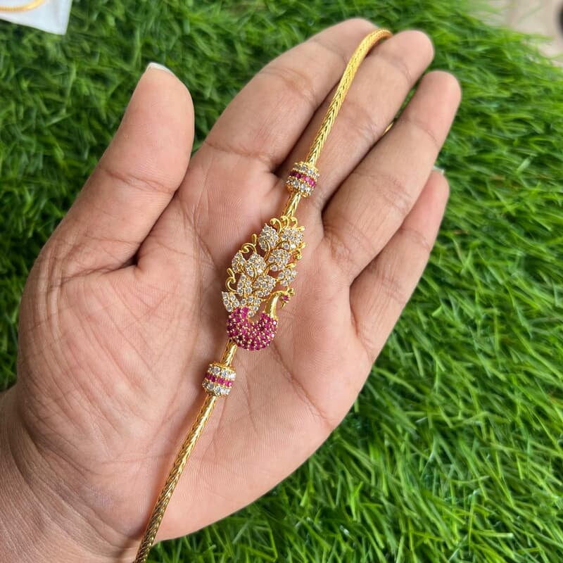 peacock & leaf design mugappu chain