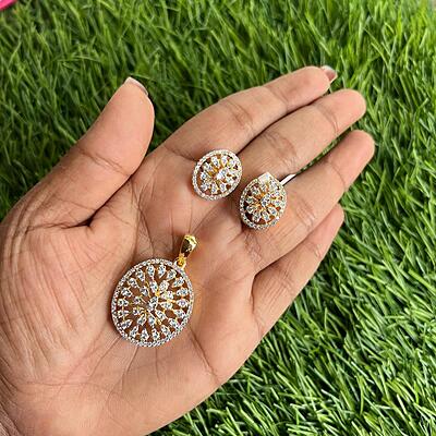 Floral design with AD stones pendant earning set