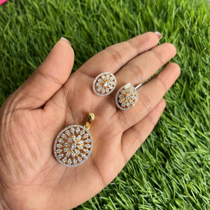 Floral design with AD stones pendant earning set