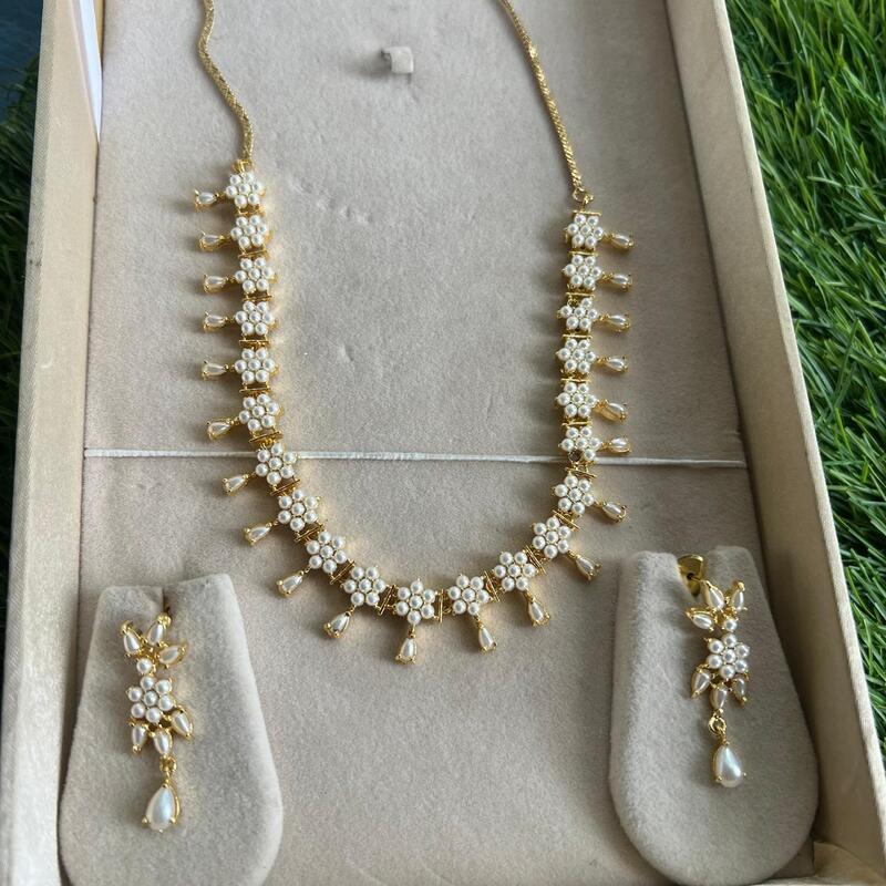 Pretty drop design with pearl neckpiece set Pretty drop design with pearl neckpiece set