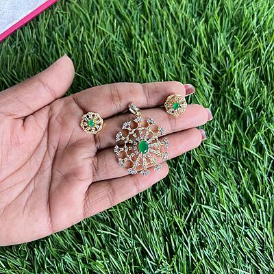 Unique Floral design with AD stones pendant earning set