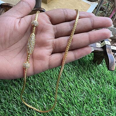 Gold Plated CZwthite Stone Mugappu Chain