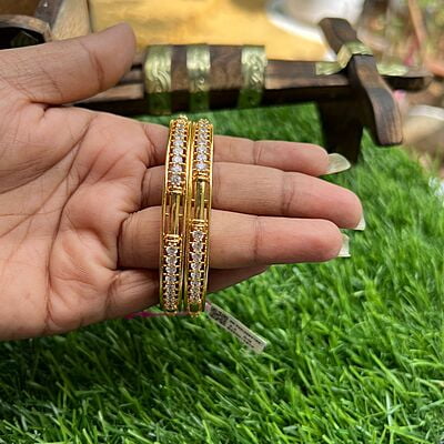 Gold Finish Unique Stone Bangle