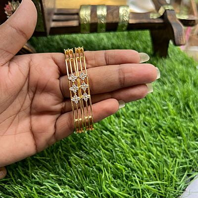 AD Stone Flower Gold Finish Bangle