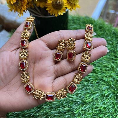 Antique Lakshmi with Stone Neckpiece Antique Lakshmi with Stone Neckpiece