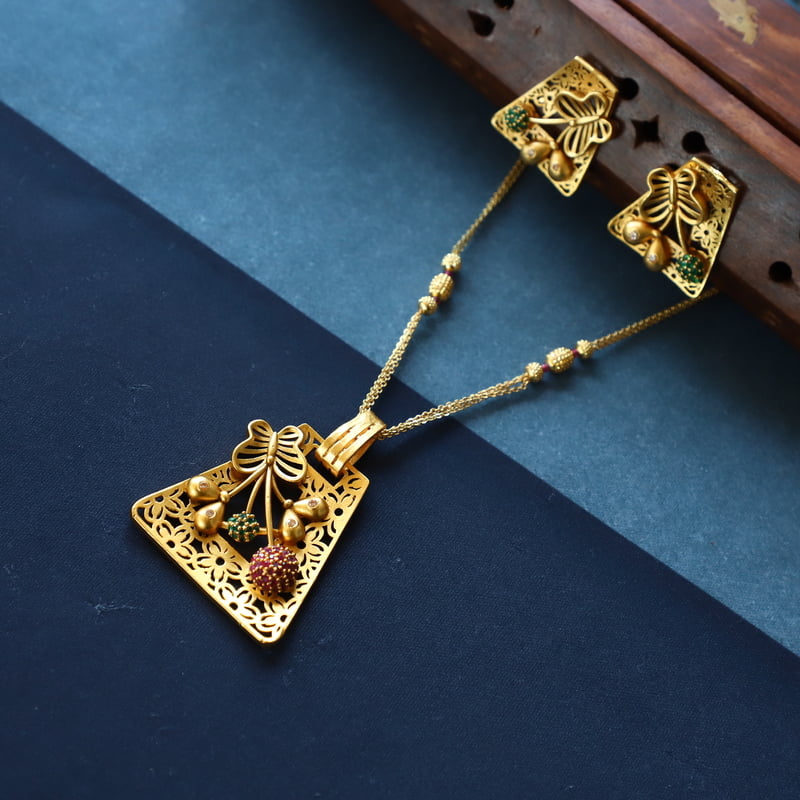 Unique Gold Butterfly and Floral Pendant 