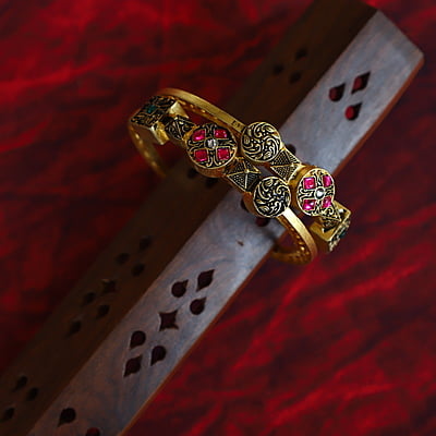 Brass based Floral design and Kundan and Kemp Stone Bangels
