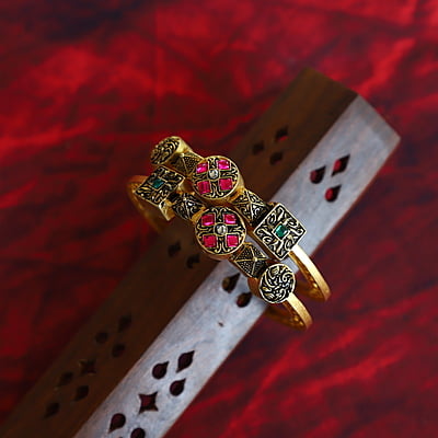 Brass based Floral design and Kundan and Kemp Stone Bangels