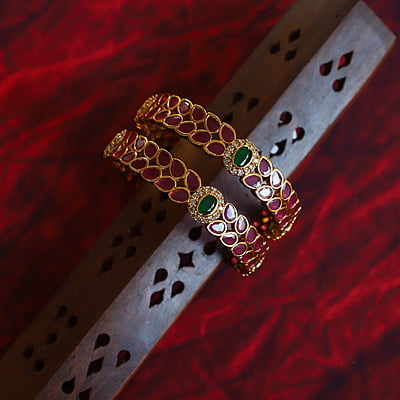 Micro Gold Plated Rubi and Emerald Green Bangels