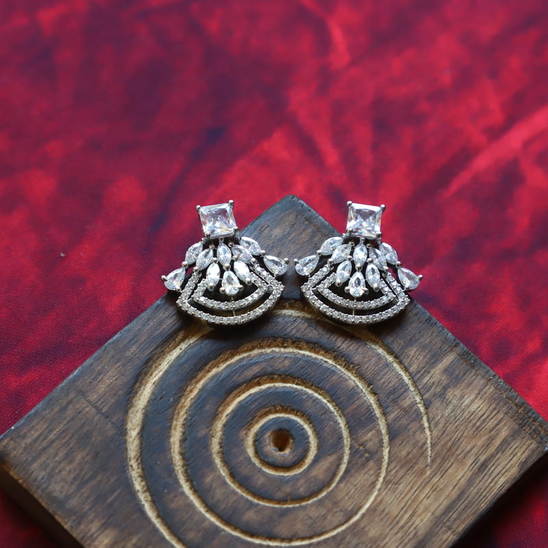 Rhodium And Emerald Green Stone Stud