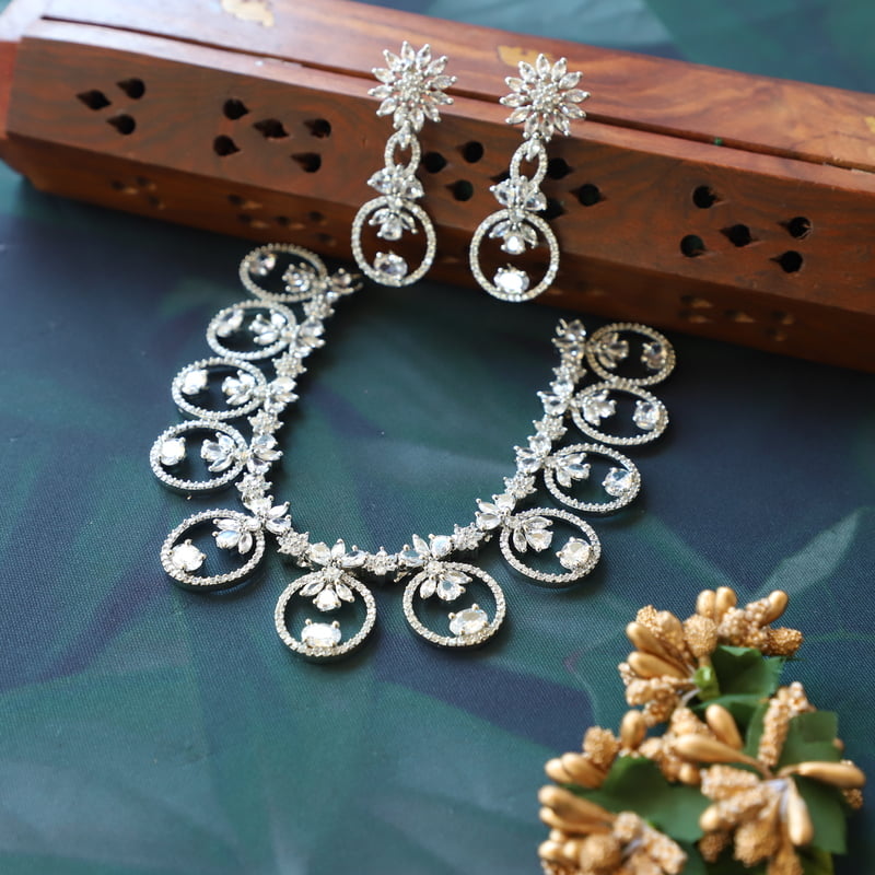 Rhodium Jewel Set Neckpiece