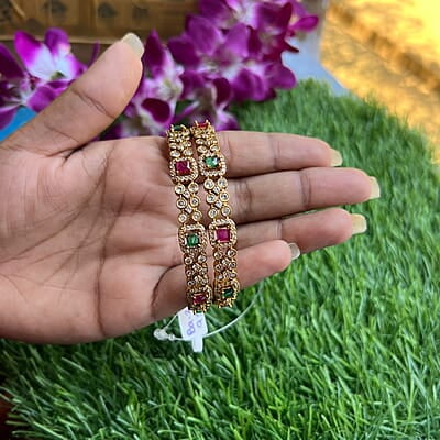 kundhan stone bangles- green and pink stone