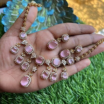 AD stone neckpiece- pale pink kundhan stone