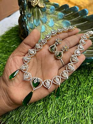 AD stone neckpiece - raindrop design with ruby drops AD stone neckpiece - raindrop design with ruby drops