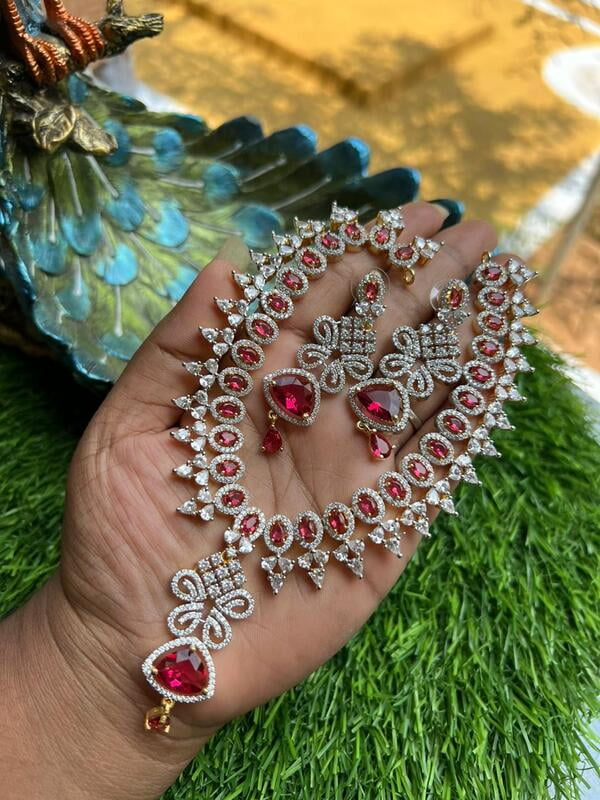 AD stone neckpiece with pink ruby stones - butterfly design dollar AD stone neckpiece with pink ruby stones - butterfly design dollar