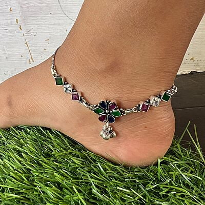 Antique silver anklets - full floral design