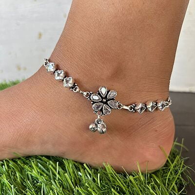 Antique silver anklets - full floral design Antique silver anklets - full floral design
