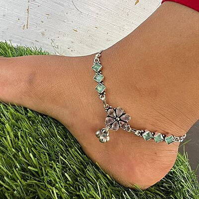 Antique silver anklets - full floral design Antique silver anklets - full floral design