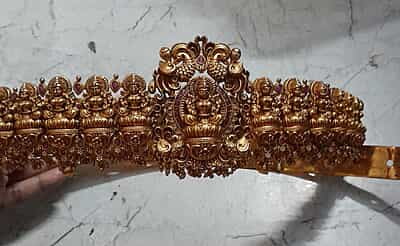 red gold based peacock with lakshmi design hipblet