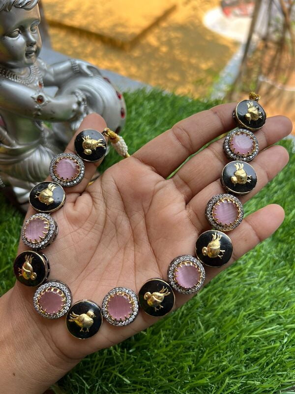 trendy victorian set - black & pale pink color with bird design trendy victorian set - black & pale pink color with bird design