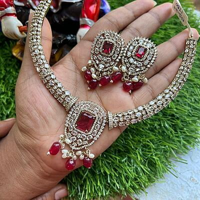 AD stone trending ruby neckpiece