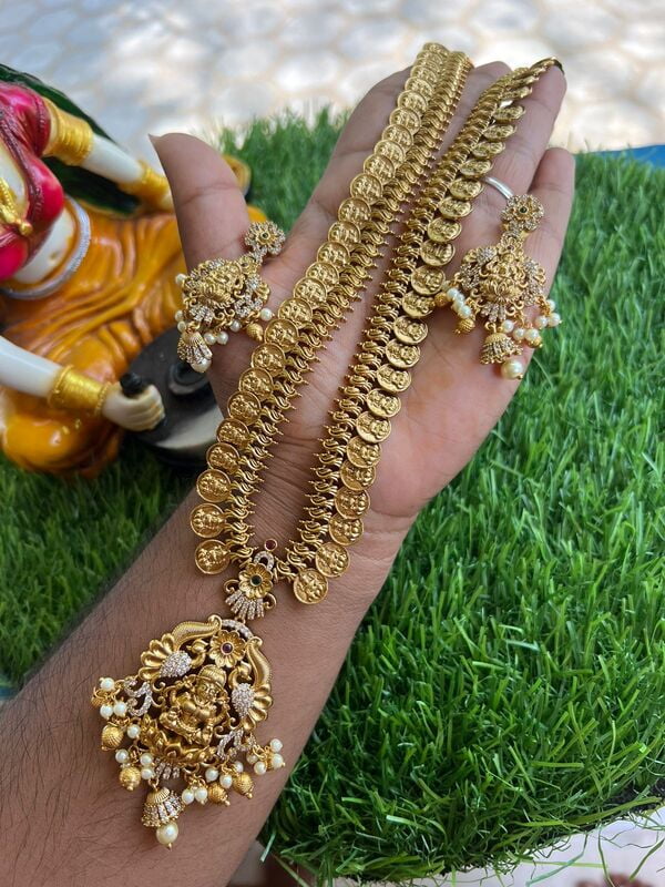 antique coin design neckpiece with lakshmi pendant antique coin design neckpiece with lakshmi pendant