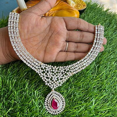 AD stone neckpiece - pink ruby in pendant