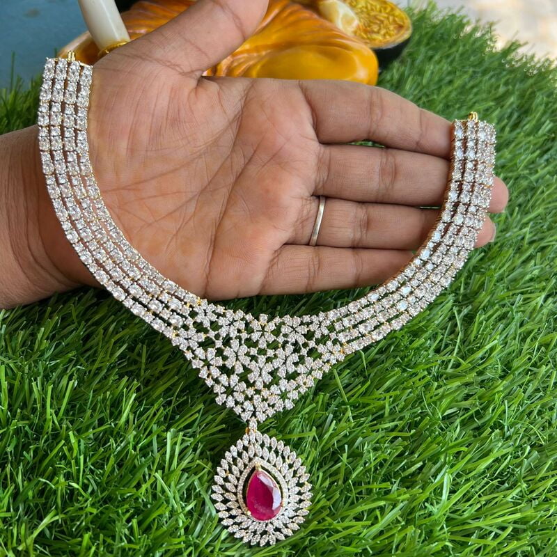 AD stone neckpiece - pink ruby in pendant AD stone neckpiece - pink ruby in pendant