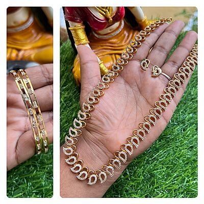 AD stone Mango 3/4th haram with Bangle - combo offer