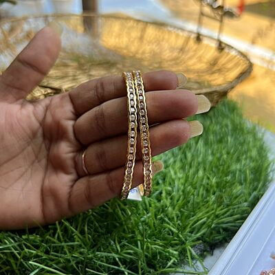 diamond replica bangle - white stone with gold finish