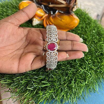 diamond replica bangles - ruby stone in center ( kada type)