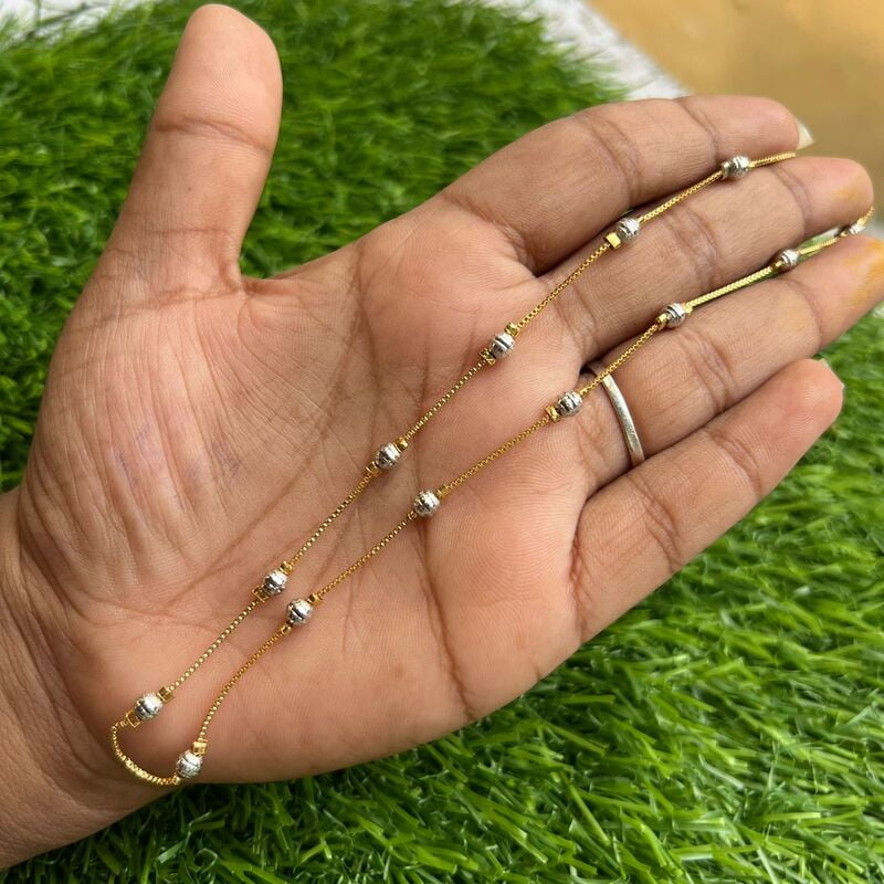 Trendy gold finish simple chain with white enamel balls Trendy gold finish simple chain with white enamel balls