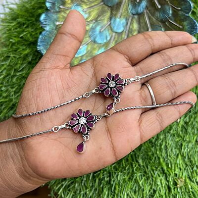 Antic silver finished Anklet for adults - Flower designed