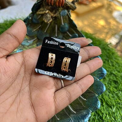 Gold finish AD stone double line hoop earing