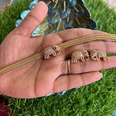 Choker neckpiece with Elephant Pendant & Earings